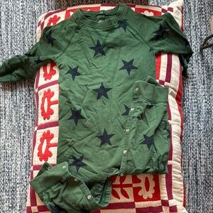 Primary Green Star Sweatsuit Romper 18-24 months Long sleeves